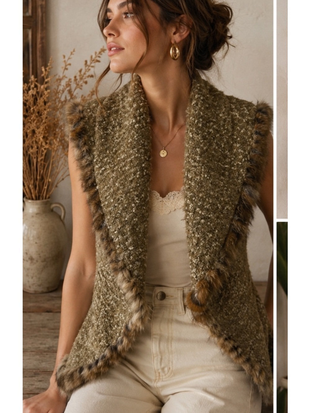 Love Token Rabbit Fur Trim Cape